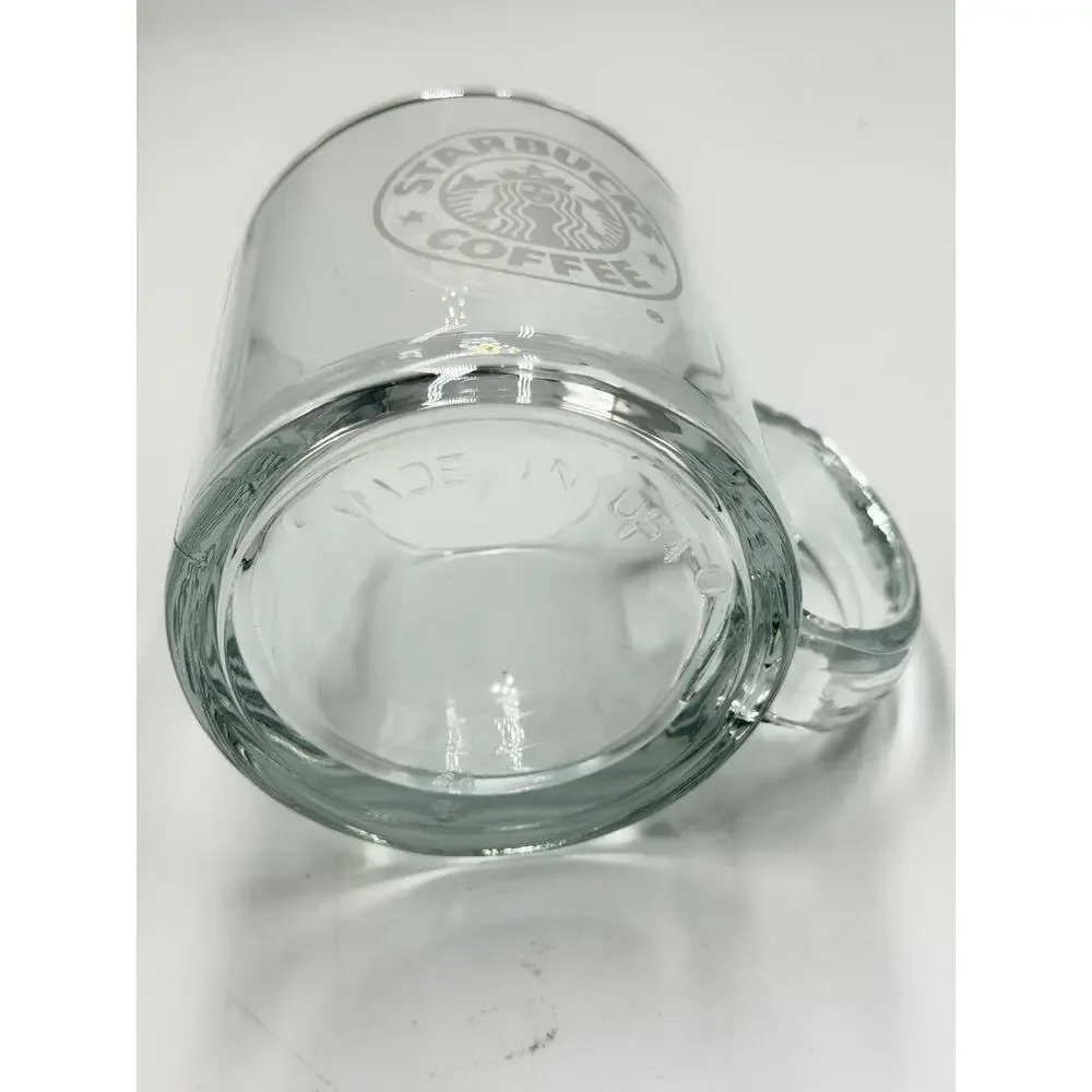 2005 Starbucks Clear Glass Etched Mermaid Light Grey Logo 12oz Coffee Mug Cup